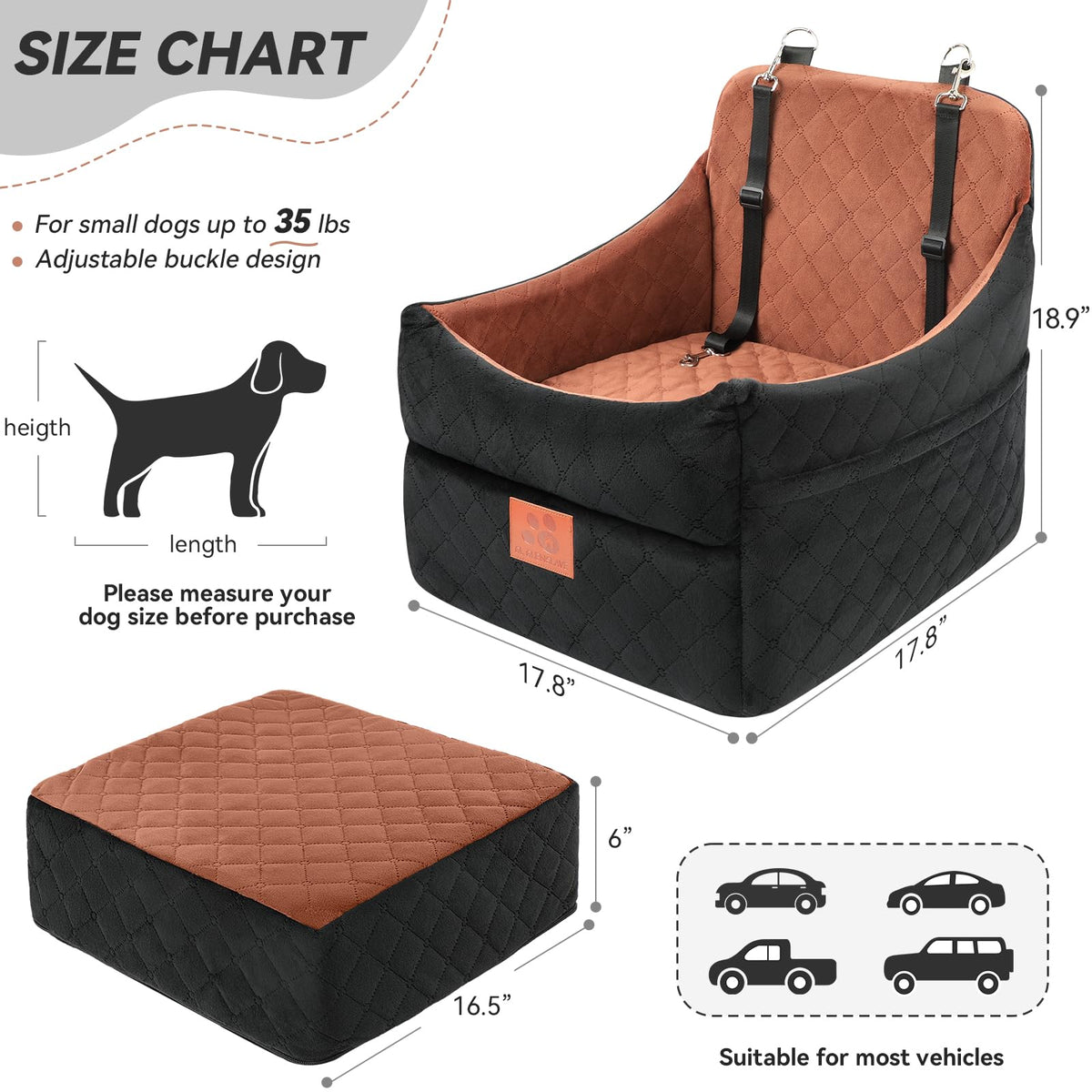 Dog Car Seat for Small (Black/Brown)