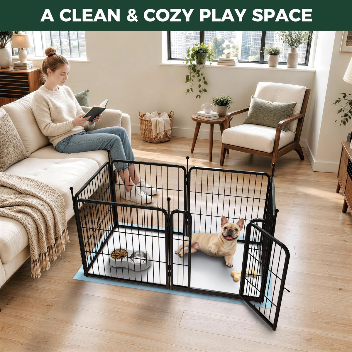 Rollick Dog Playpen with Disposable Pee Pads (Black / 24"H)