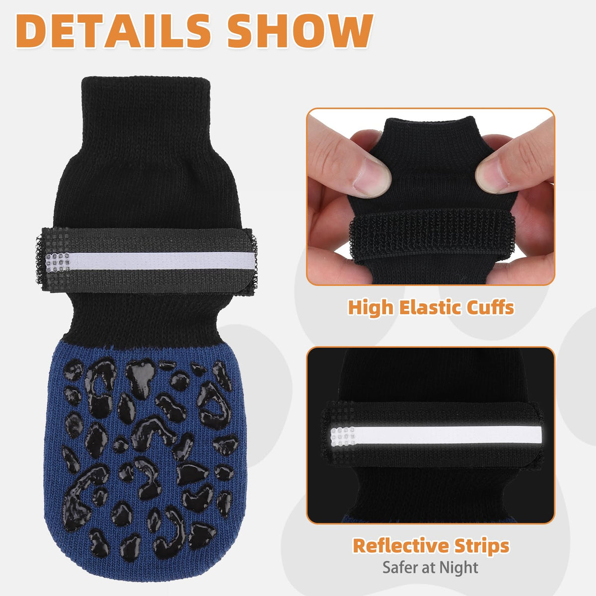 Anti Slip Dog Socks to Prevent Licking Paws (Navy Blue Reflective / Small (4 Pack))