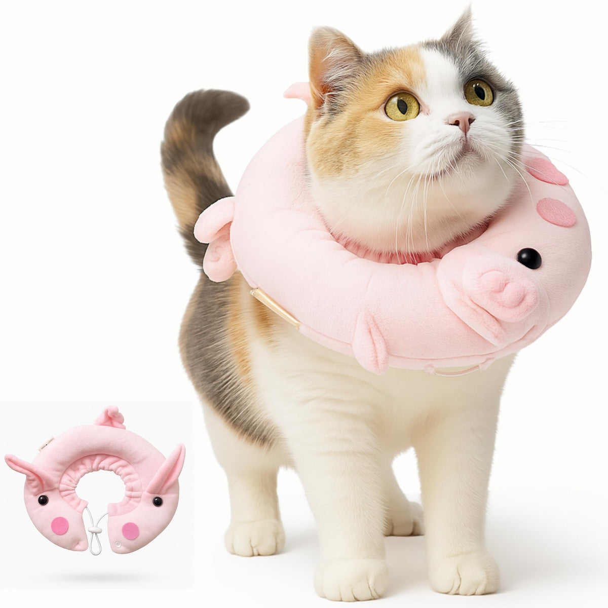 Adjustable Comfy Flower Style Elizabeth Collar for Cats Puppies Soft Recovery Cone Pet Protective Neck Collar (Pink Pig (Open Ring) / Small)