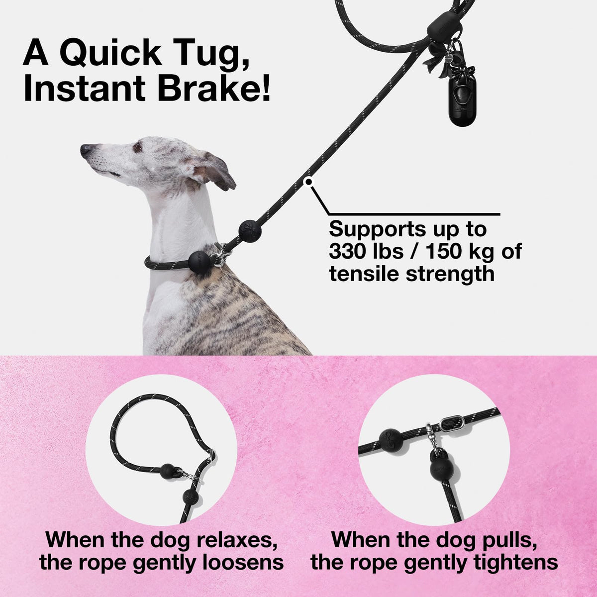 Hands Free Reflective Dog Leash (Bow Black)