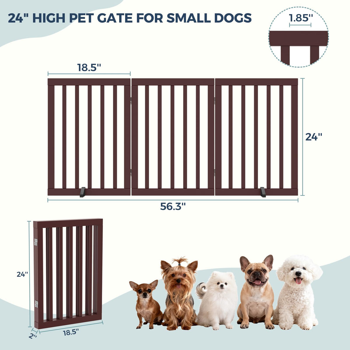 Dog Gate Indoor (Espresso / 56"Wx24"H, 3-Panel)