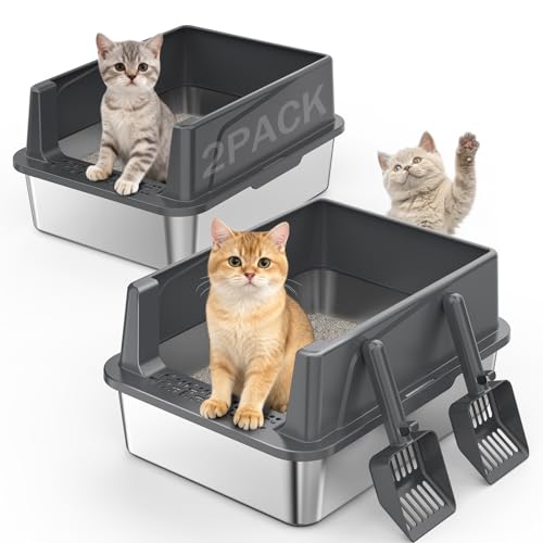 2PACK Stainless Steel Cat Litter Box (Dark Grey / M)