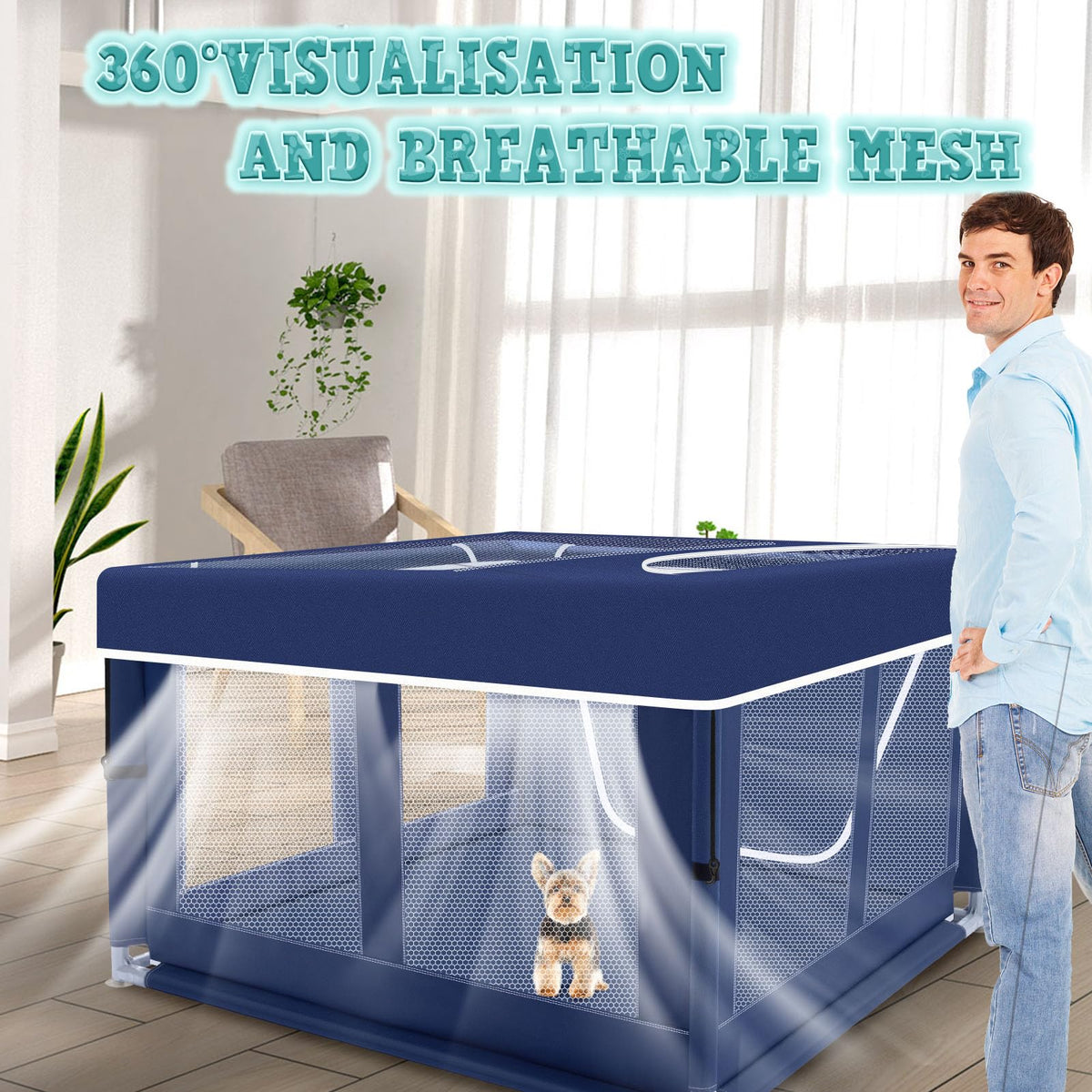 42x42 Inch Puppy Playpen with Cover (Blue / 42x42 IN With Cover)