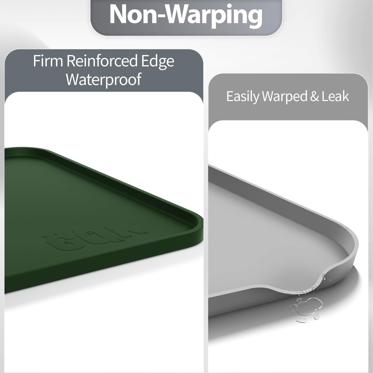 Silicone Dog Cat Food Mat Extra Thick Raised Edge (Dark Olive / 28"L x 18"W)