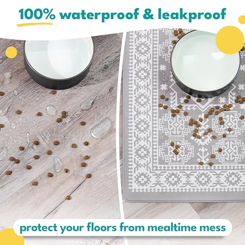Large Dog Mat for Food and Water (16.5"L x 26"W / Aztec Sun)