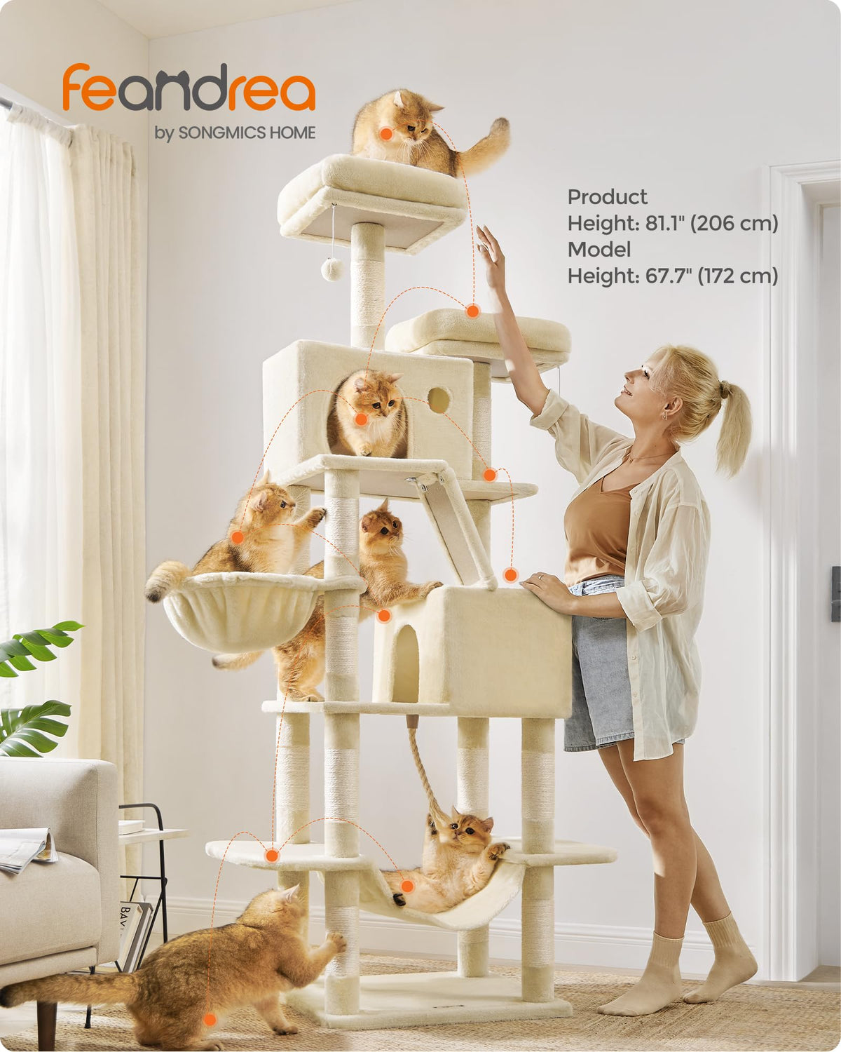 Cat Tree 81.1 (Beige / XXL (23.6"L x 19.7"W x 81.1"H))