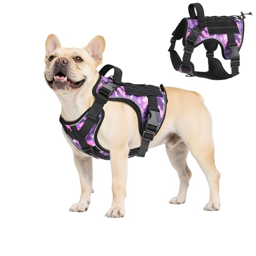 Heavy Duty Tactical Dog Harness for Small Dogs (Purple Camouflage / S (Chest: 19.6-31.5", Neck: 11-19.6"))