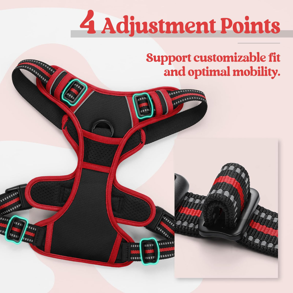 Dog Harness No Pull for Small Dogs with 2 Leash Clips (Small / Black & Red)