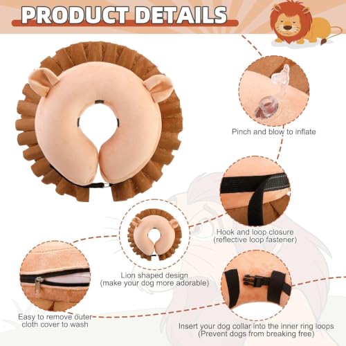 Inflatable Dog Cone Collar Alternative After Surgery (Lion Brown / M+ (Neck:13-15in))