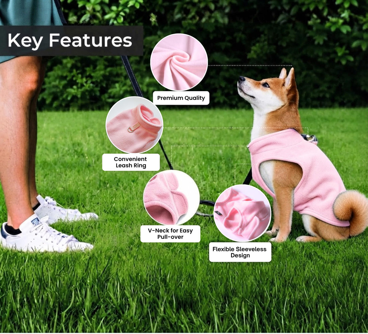 Dog Fleece Vest Sweater w Leash Ring (XXL (25-35lbs) / Pink Lemonade)