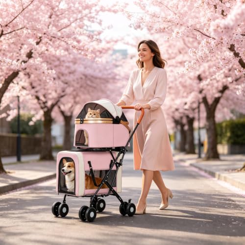 Double Pet Stroller (Pink)