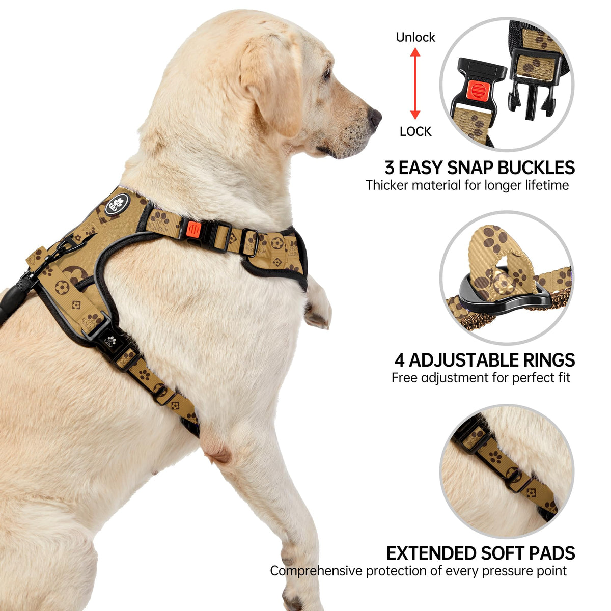 Reflective Dog Harness for Large Dogs (Light Brown / X-Large)