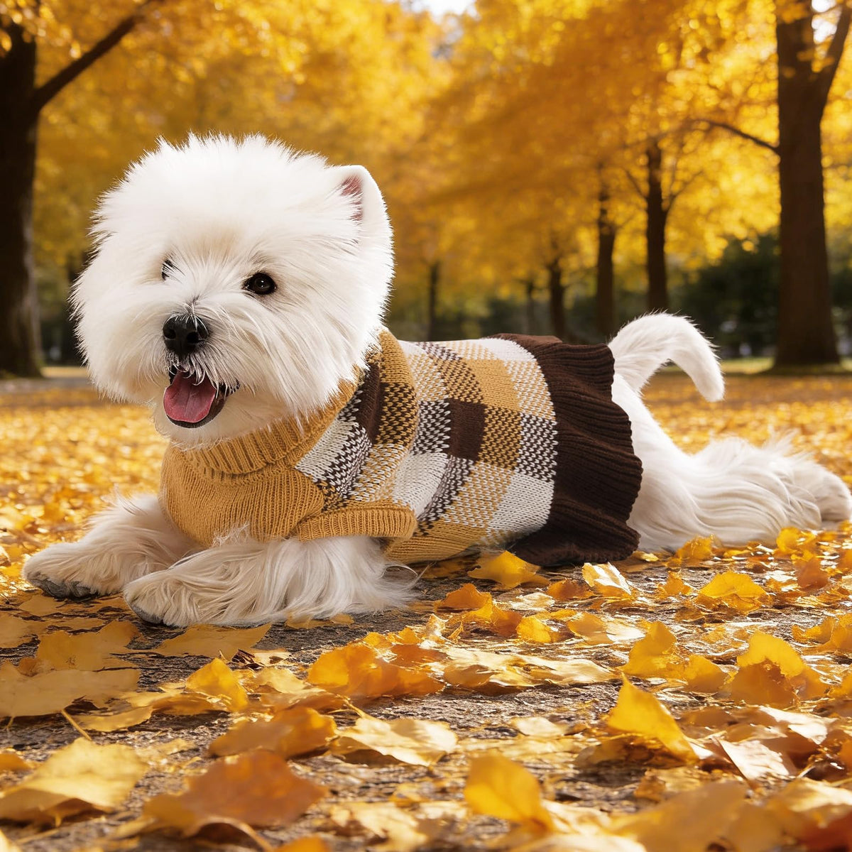 Dog Sweater Dress Plaid Knitwear for Large Dogs Girl Christmas Clothes (Coffee / X-Large)