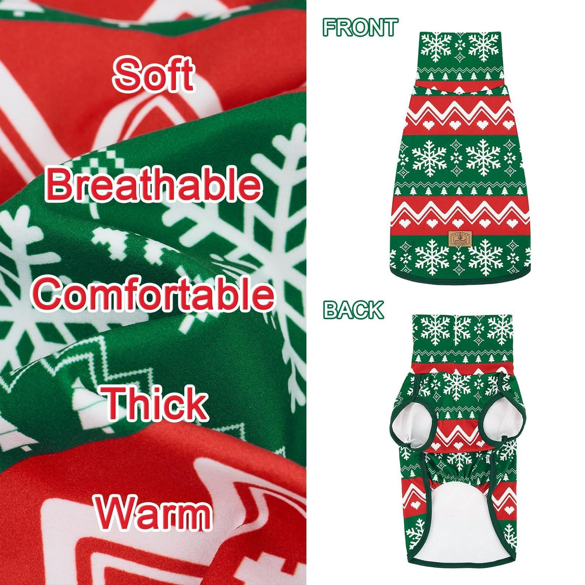 2 Pack Christmas Dog Fleece Sweater Dog Sweatshirt Turtleneck Jacket Warm Stretchy Pet Cold Weather Clothes for Medium Large Dogs (XX-Large(Chest-32.7") / Christmas)