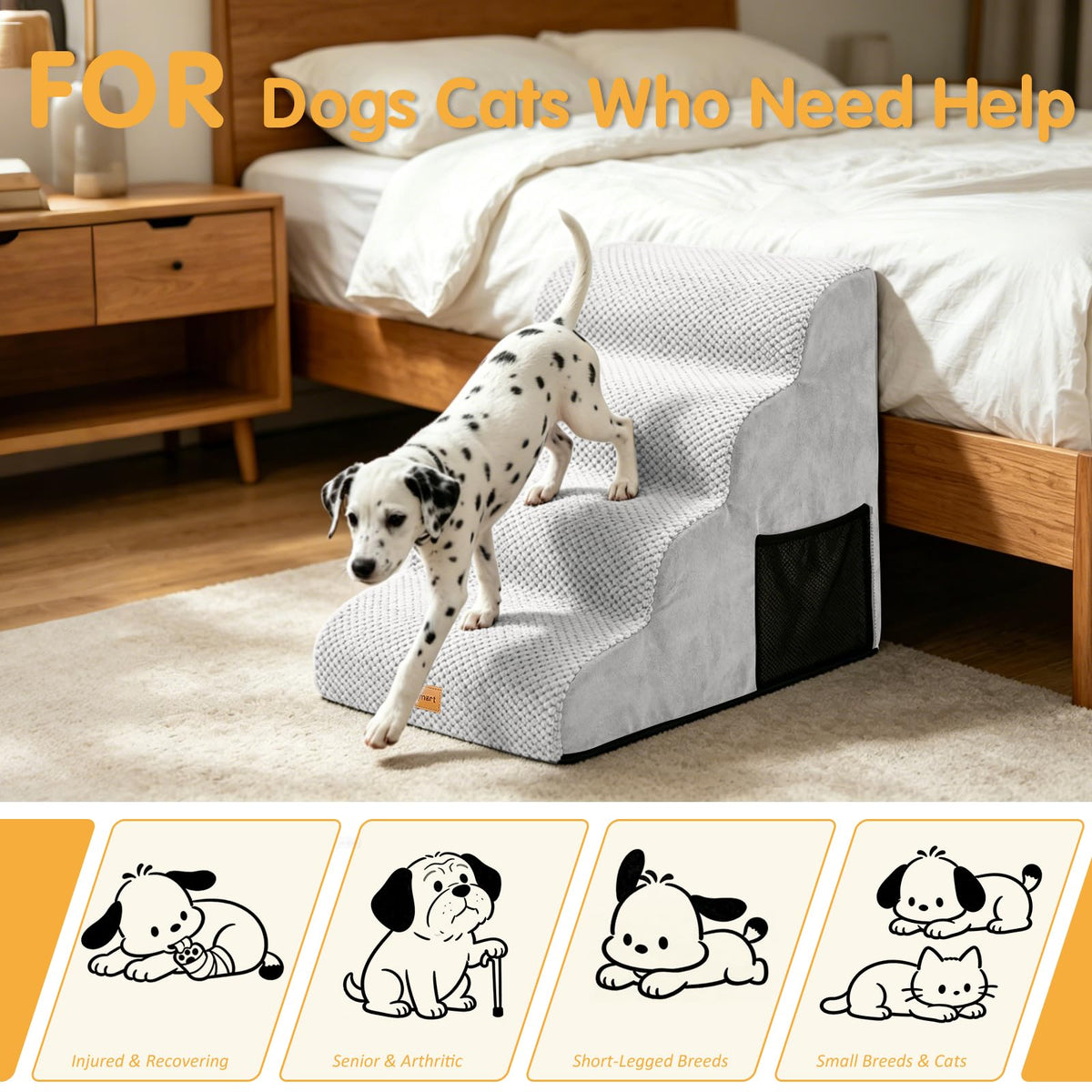 High Density Foam Dog Steps 4 Tiers (Light Grey / 28.5*15.7*20.5)