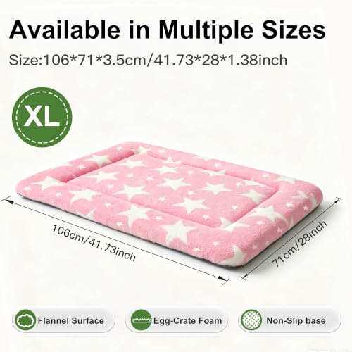 Dog Bed Mat Soft & Comfortable Dog Kennel Pad for Crate (XL(42"*28"*1.5") / Big&Little Stars Pink-1pc)