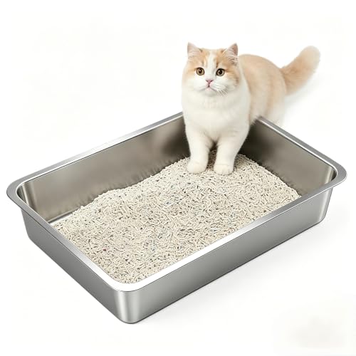 Low Side Stainless Steel Cat Litter Box (19.69" L x 13.78" W x 3.94" H)