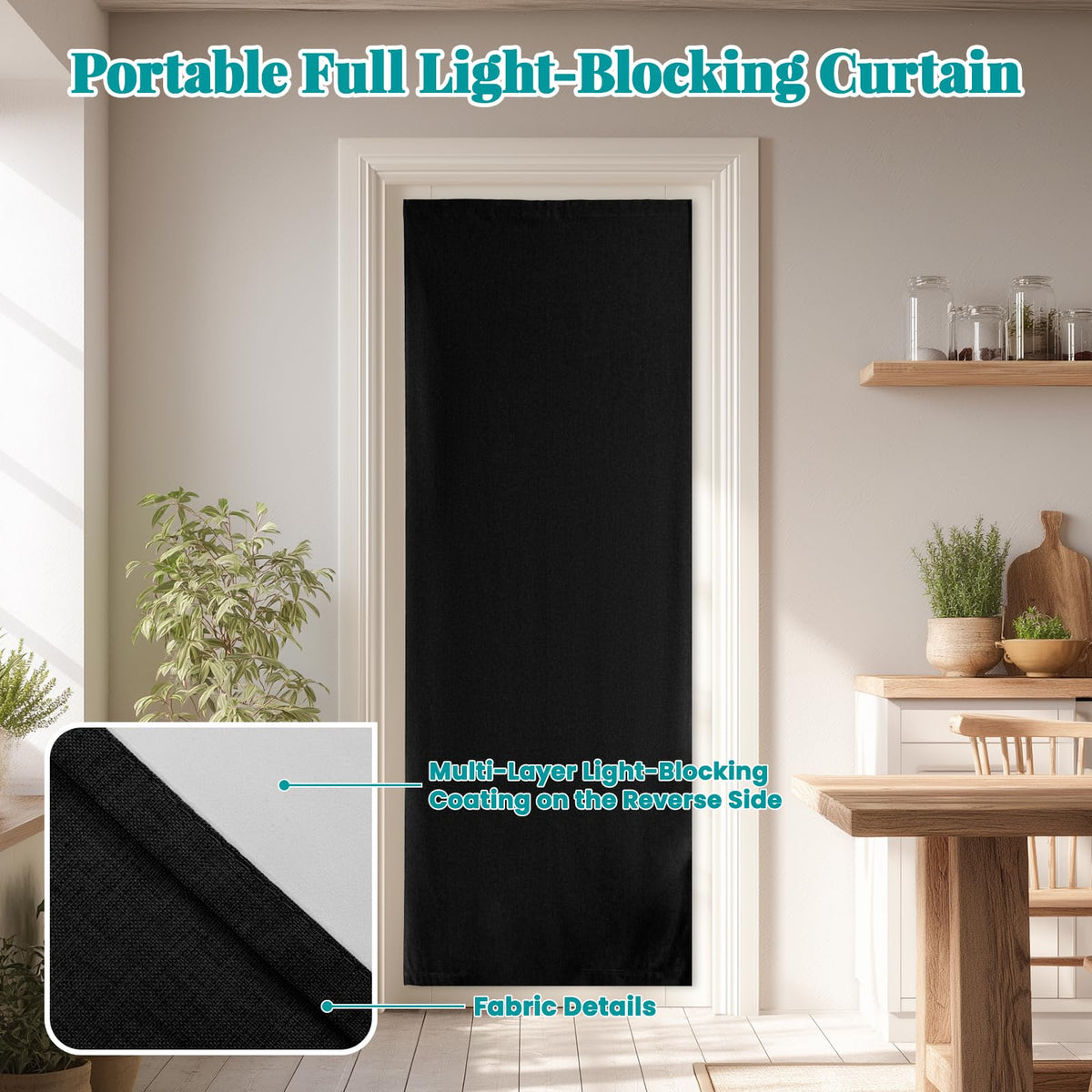 100% Blackout French Door Curtain (25"W x 72"L (Pack of 1) / Black)