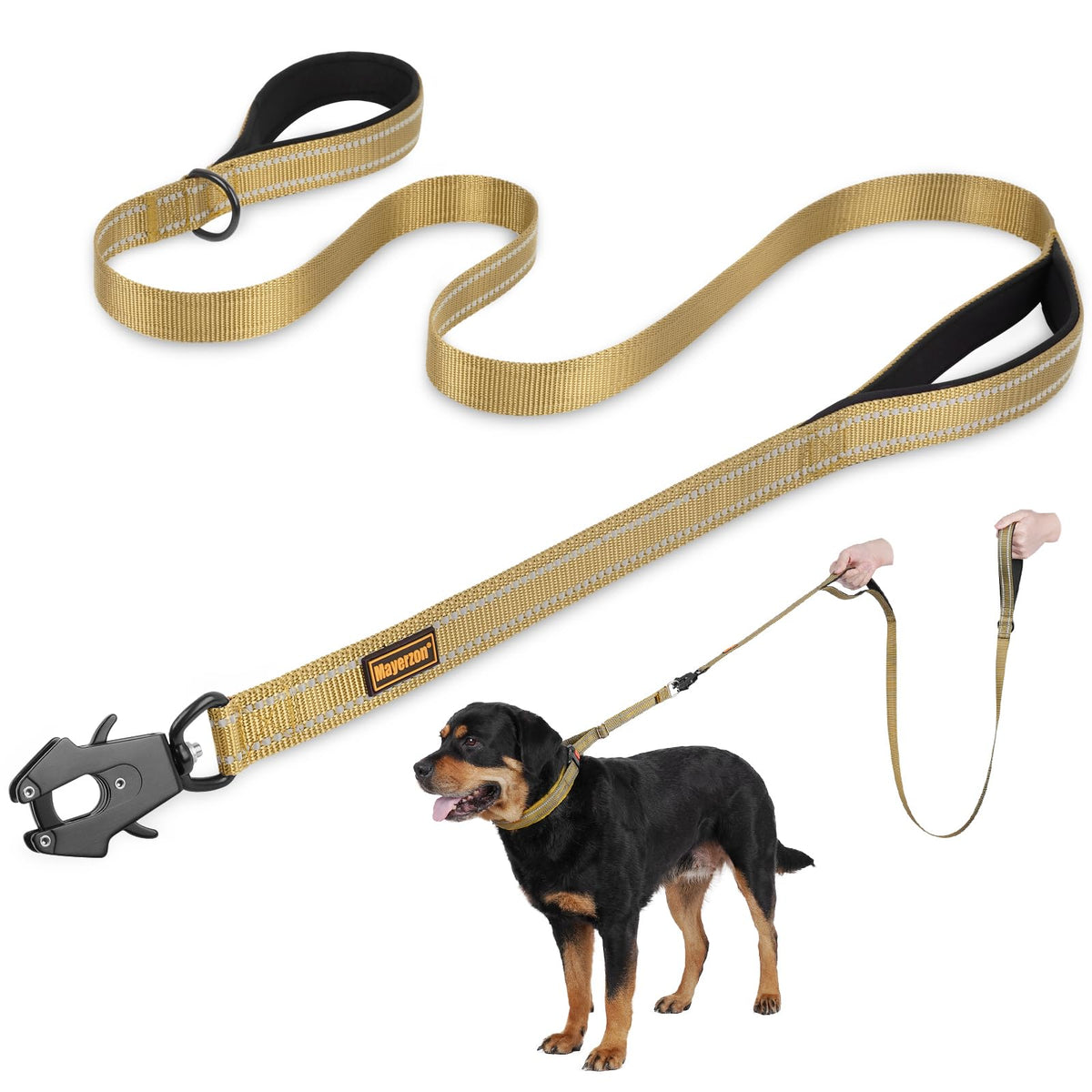 6FT Tactical Heavy Duty Dog Leash No Pull with 2 Padded Handles (Khaki / 6FT)