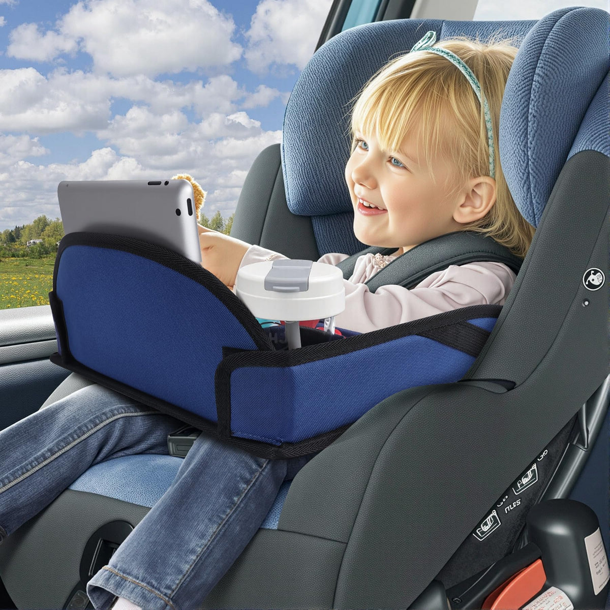 Kids Travel Tray for Toddler Car Seat (Navy Blue)