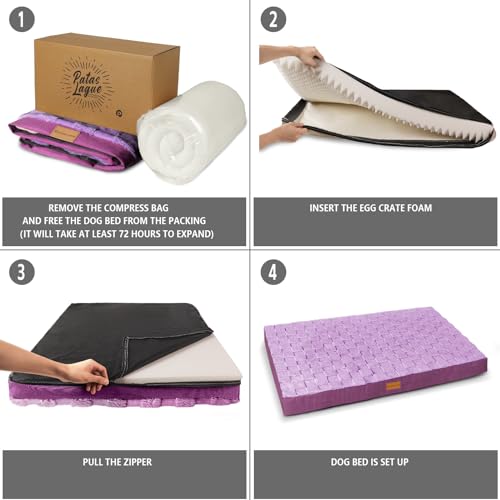 Orthopedic Dog Bed Washable Pet Crate Mat 30''X20'' Purple (Purple / 30"L x 20"W x 3.5"Th)