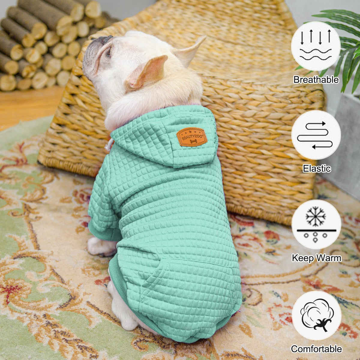 Dog Hoodies Sweater for Small Dogs (Mint Green / XS (Back: 10",Chest: 14", Neck: 8.7"))