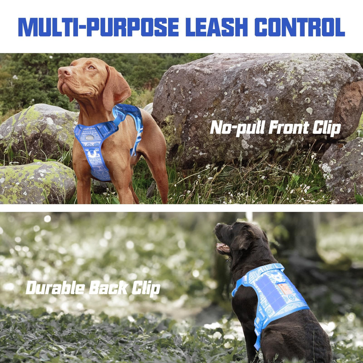 Tactical Dog Harness for Large Dogs (Tribal Patterns-Blue / XL(Neck:20-31",Chest:26-42"),75-135 lbs)