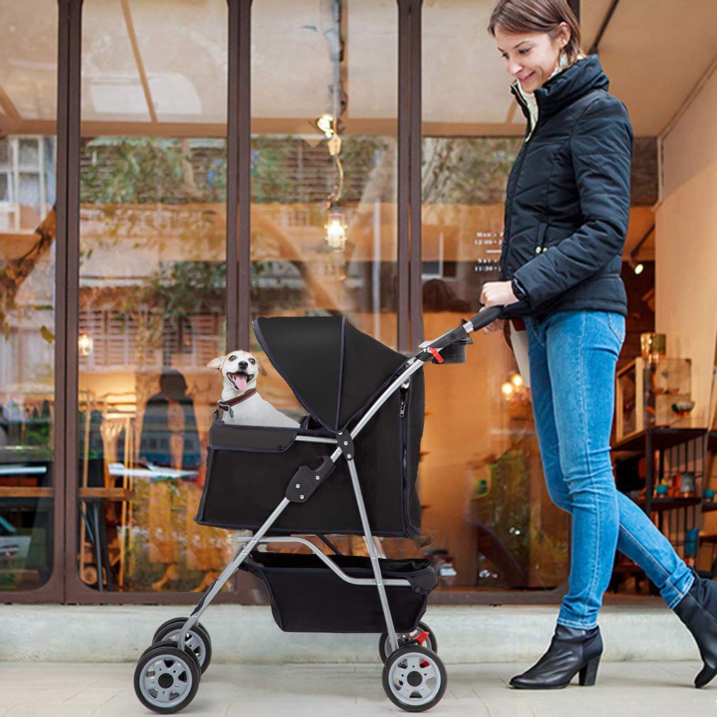 4 Wheel Foldable Pet Stroller (Black / 4 Wheels)