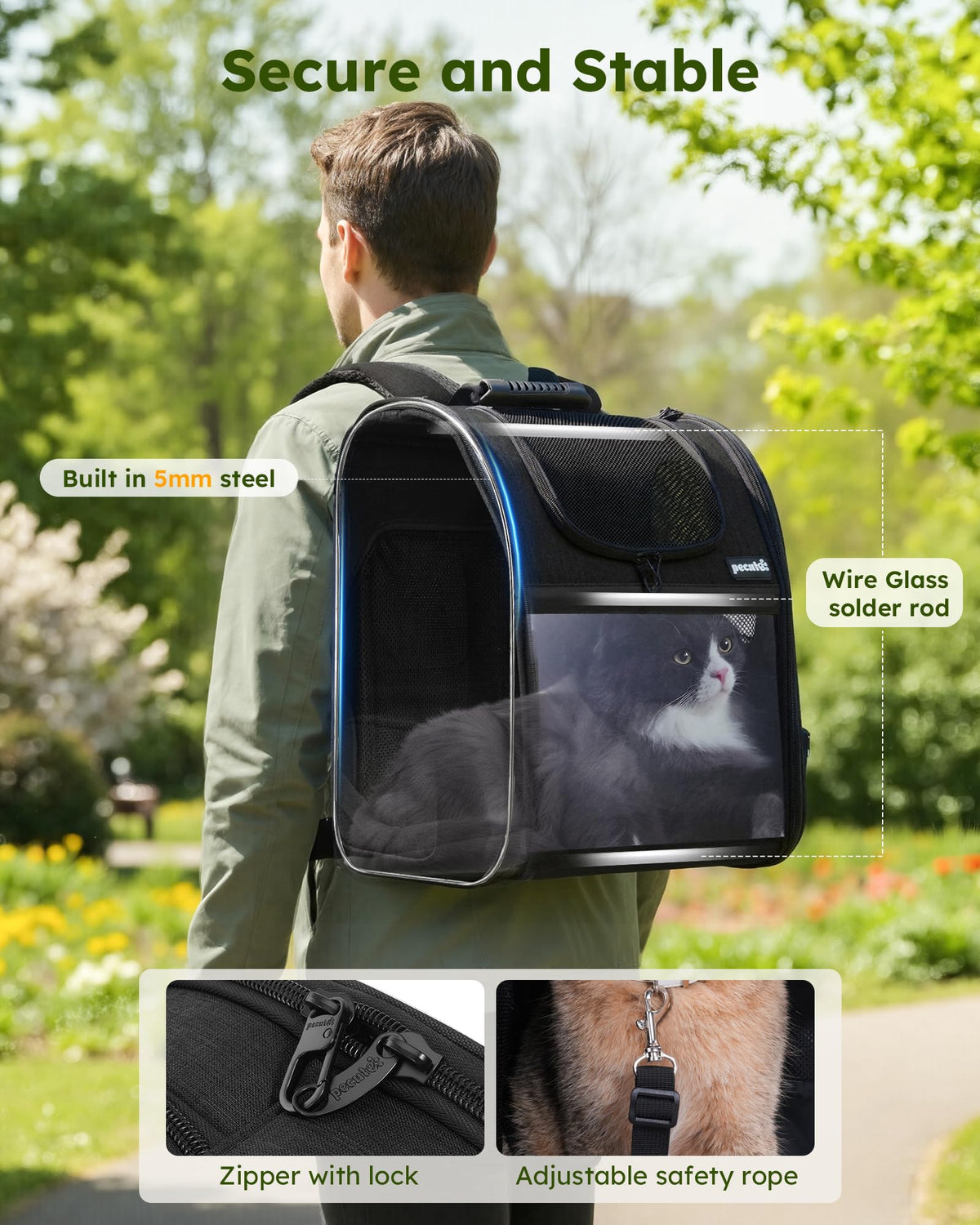 Cat Backpack Expandable (Black / 12.6"L x 10.2"W x 16.5"H)