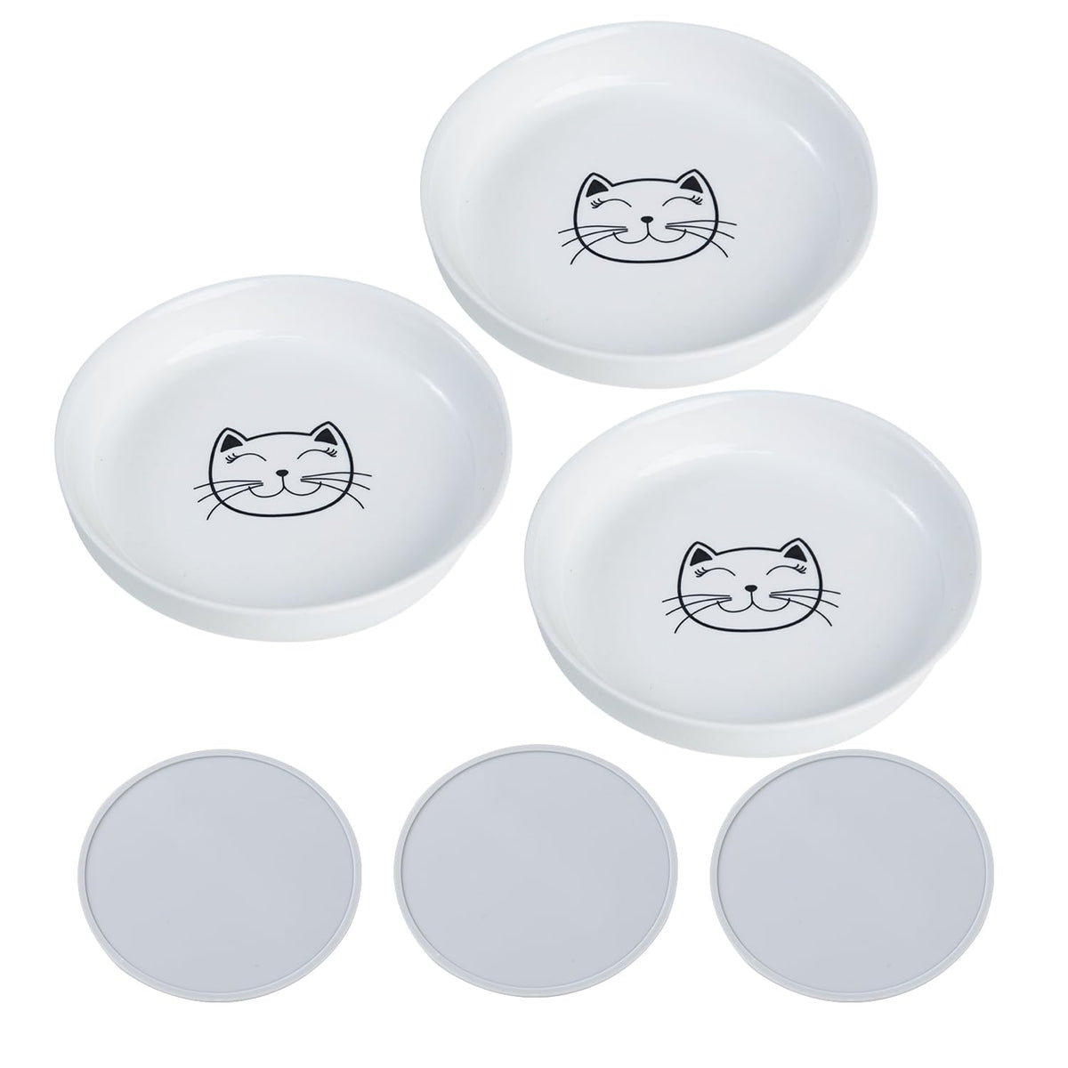Shallow Wide Cat Food Bowls Anti Whisker Fatigue (White)