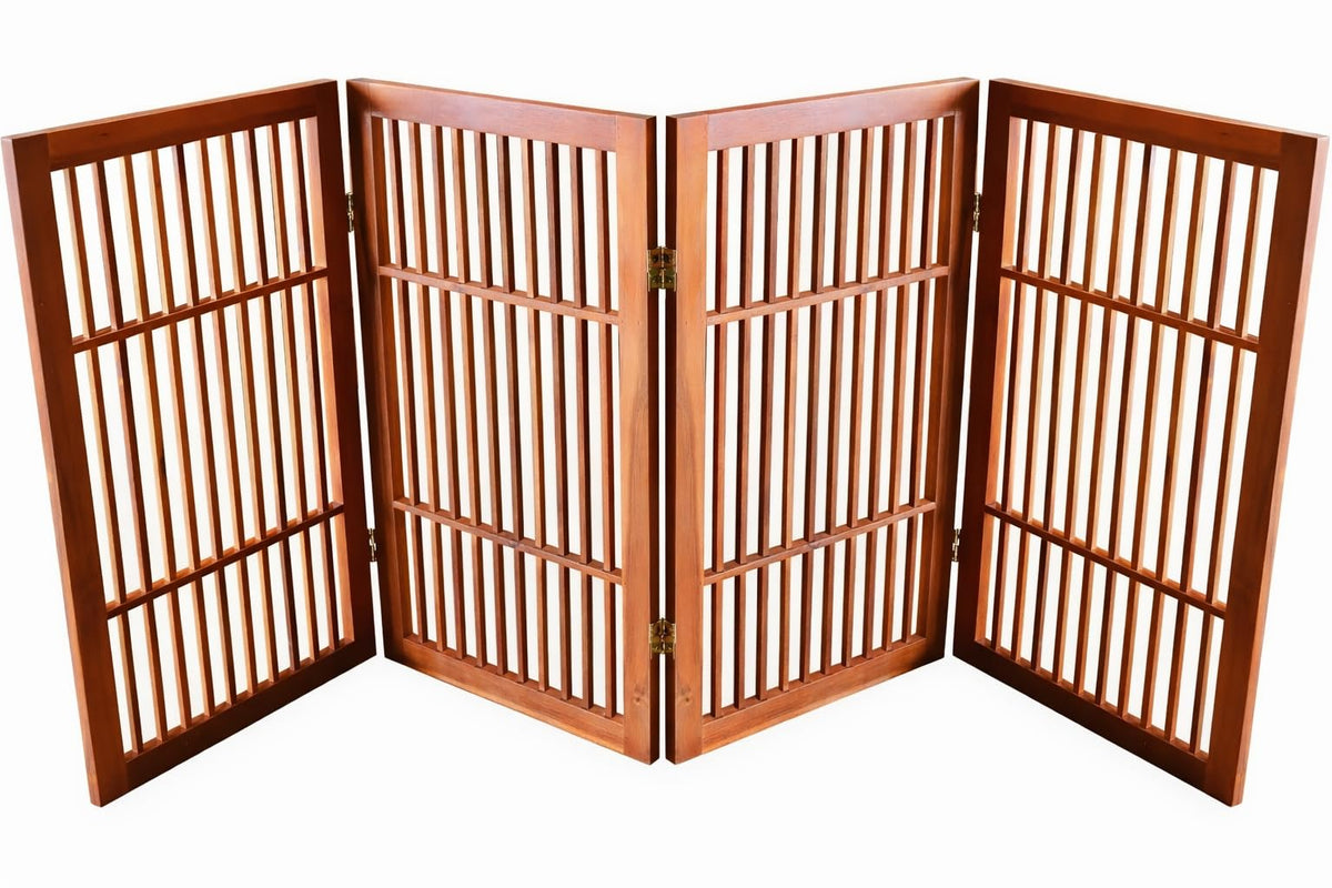 Pet Dog Gate Freestanding (4 Panel 30" Tall / Brown Pet Gate)