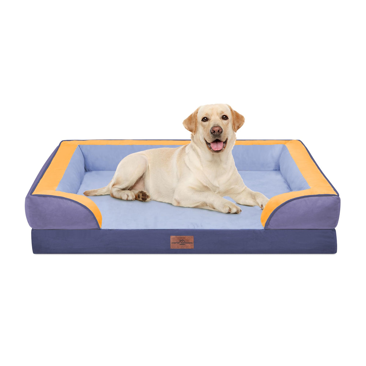 Orthopedic Dog Bed for Extra Large Dogs with Bolster (42.0"L x 30.0"W x 8.5"Th / Twilight Wave)