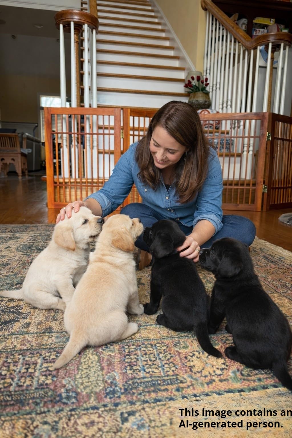 Freestanding Wooden Dog Gate Foldable Indoor Pet Gate No Drill Expandable Barrier for Doorways Stairs Hallways Portable Wood Fence for Small Dogs & Puppies (4 Panel 24" Tall / Brown Pet Gate)