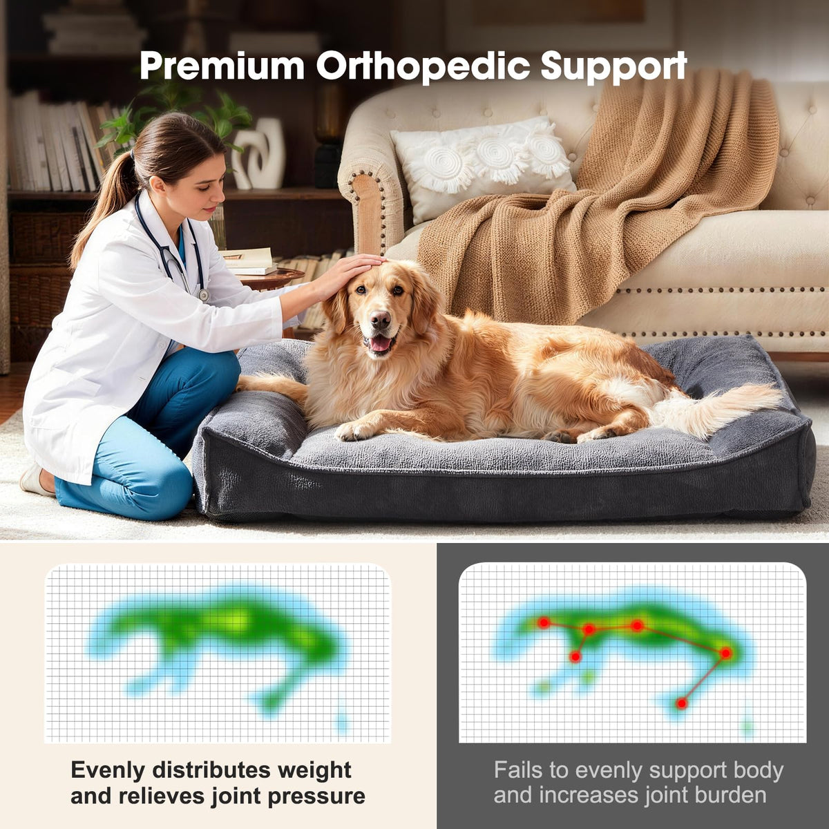 XL Orthopedic Dog Bed Large Sized Dog (Grey / 42"L x 30"W x 9.5"Th)