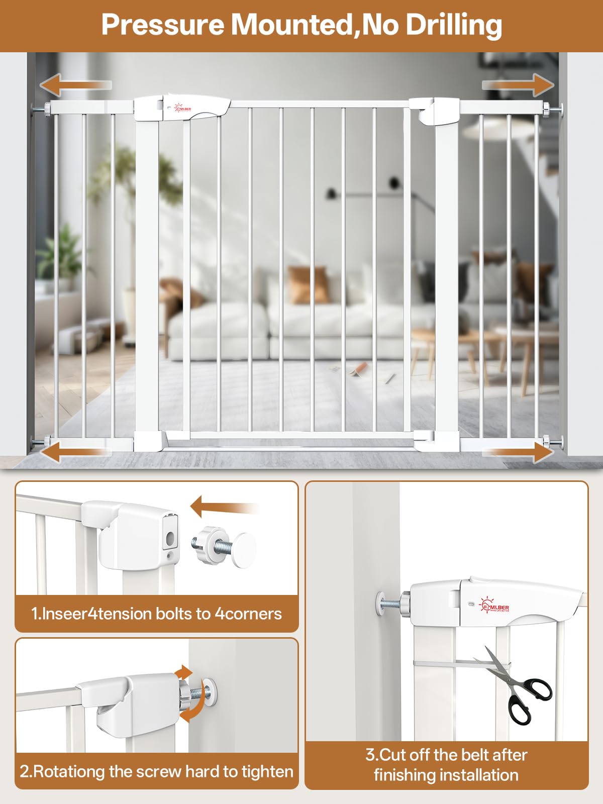 Baby Gate for Indoor Stairs & Doorways (White / 27.9-42.1")