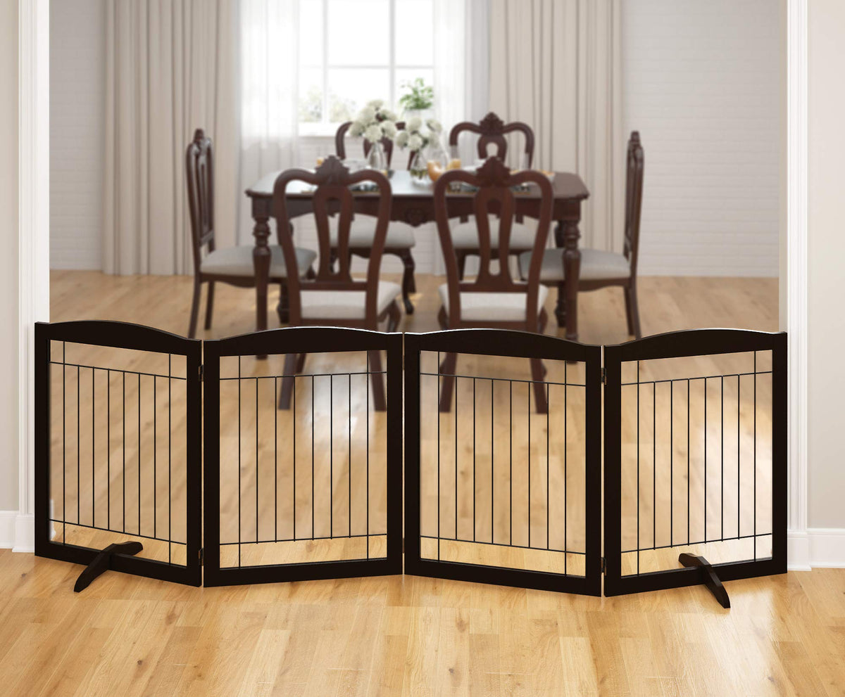 Extra Wide Foldable Dog gate for Doorway (Espresso / 【4 Panels】96"W x 32"H)