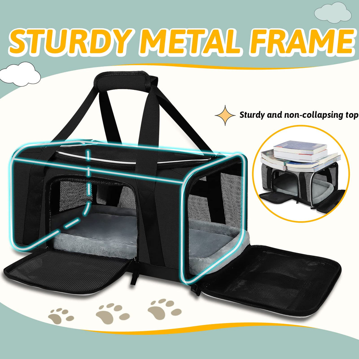Small Pet Carrier 17" L x 11" W x 9.5" H Airline Approved (17.0"L x 11.0"W x 9.5"H / Black)