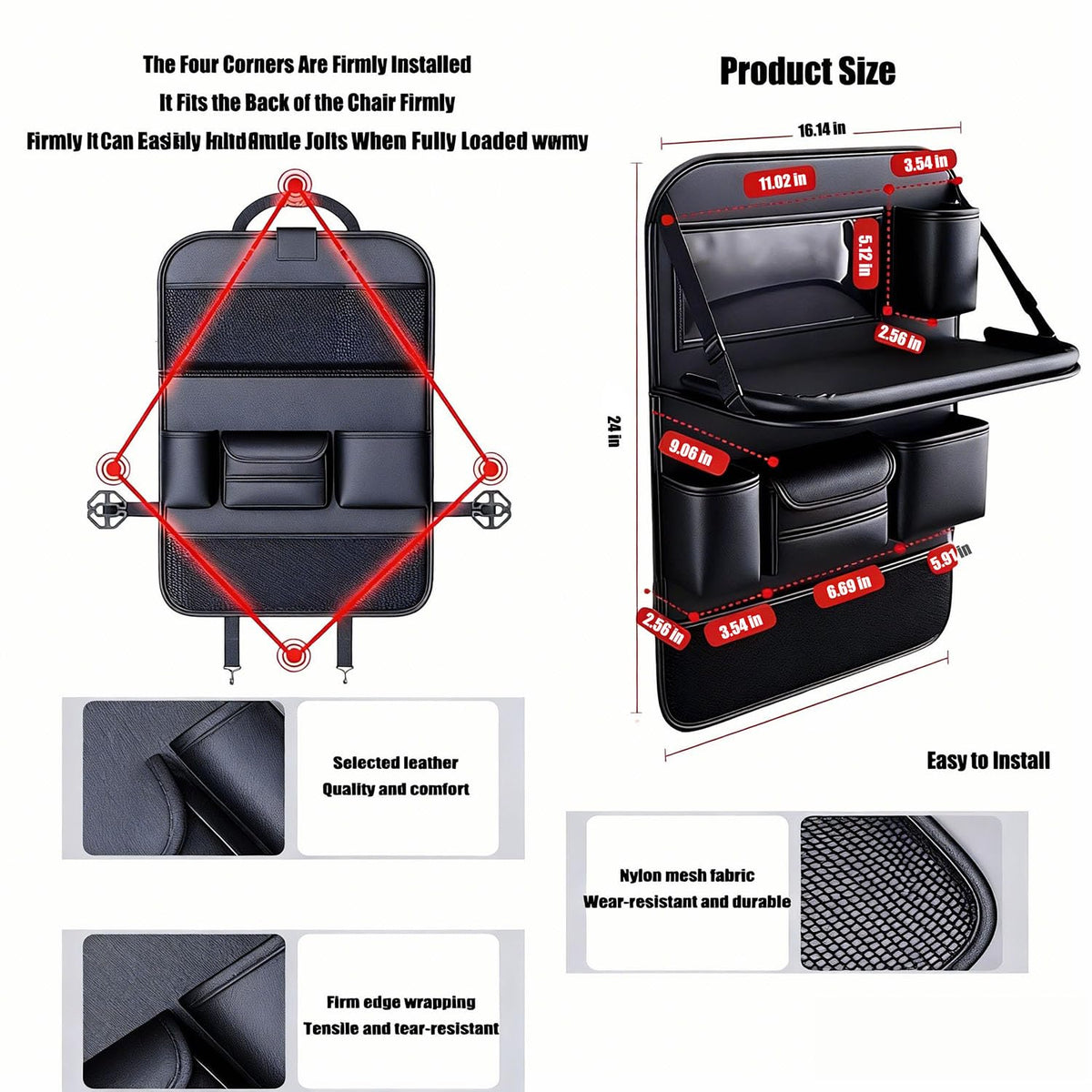 2 Pack Back Seat Car Organizer (Grey 2-piece set)