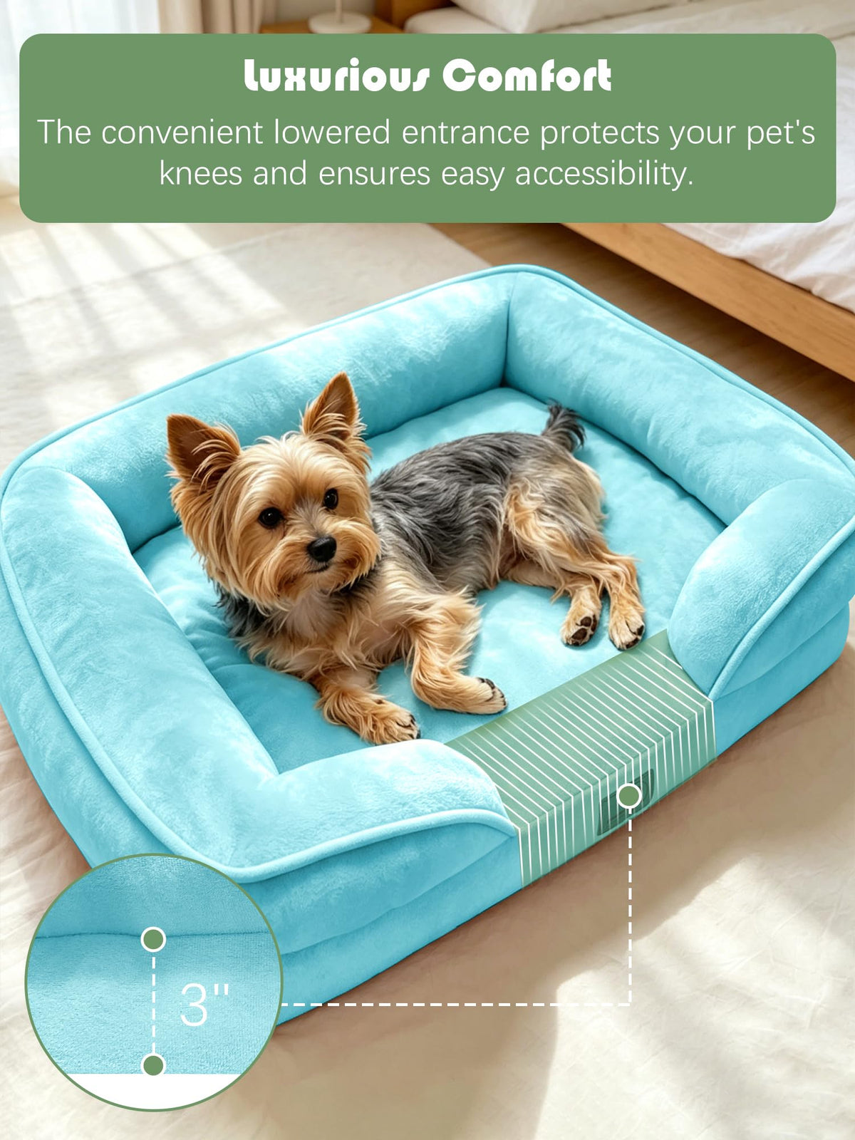 Orthopedic Dog Bed with Sides (24.0"L x 18.0"W x 6.0"Th / Ice Blue)