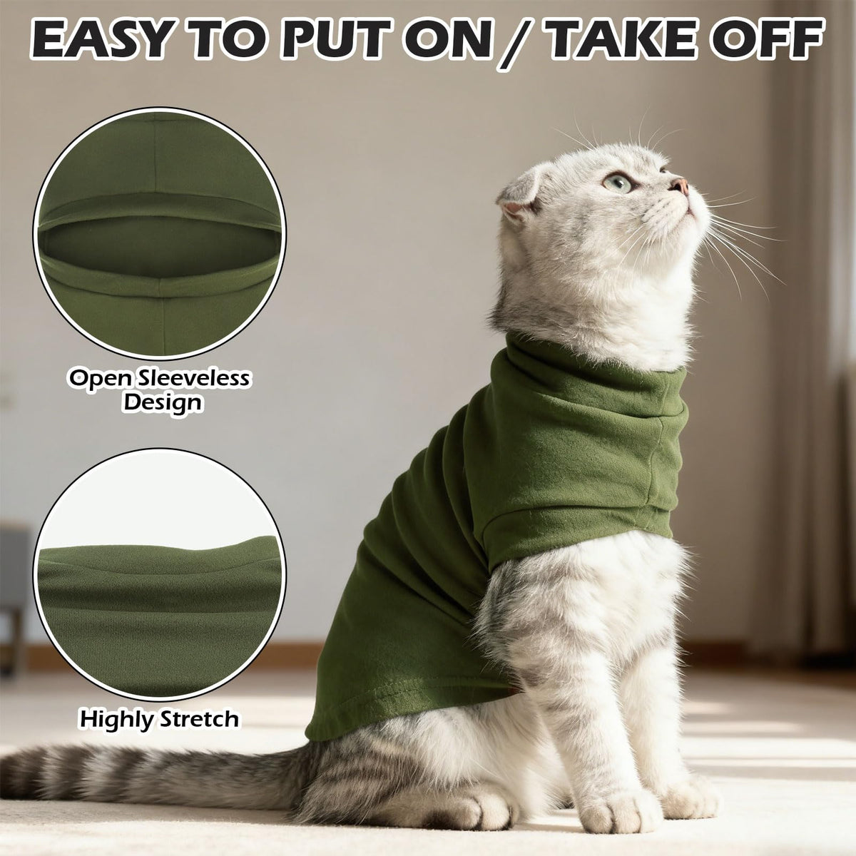 Cat Sweater Warm Fleece Pet Clothes for Cats Only (Army Green / Small)