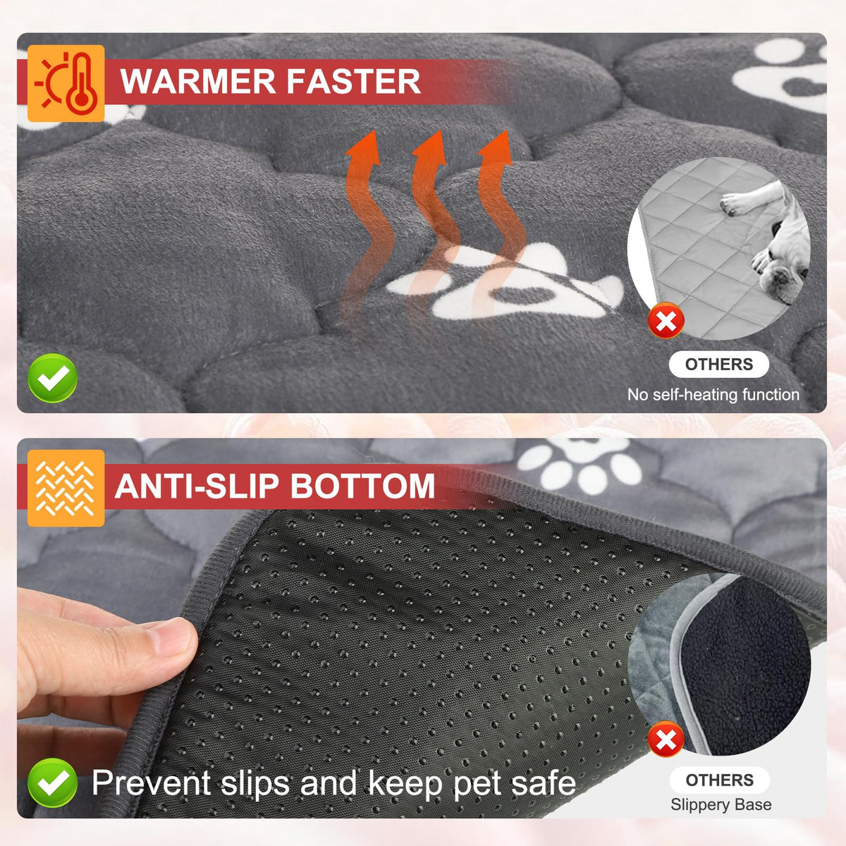 Self Warming Cat Mat (Grey_Paw / 35.0"L x 23.0"W x 0.2"Th)