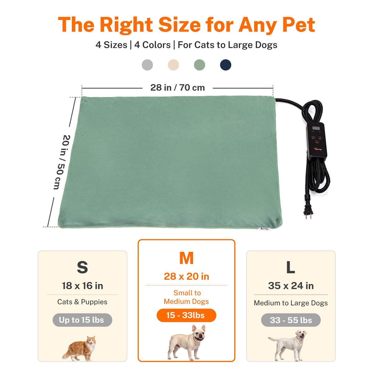 Pet Heating Pad (Sage Green / M: 28.0"x 20.0")