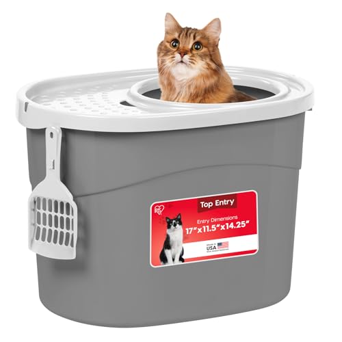 Top Entry Cat Litter Box (Oval / Gray w/ Scoop)