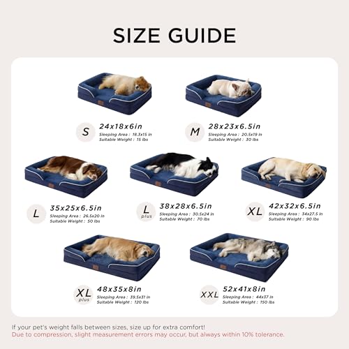 Orthopedic Dog Bed for Extra Large Dogs (Blue Navy / 42"l X 32"w X 6.5"th)