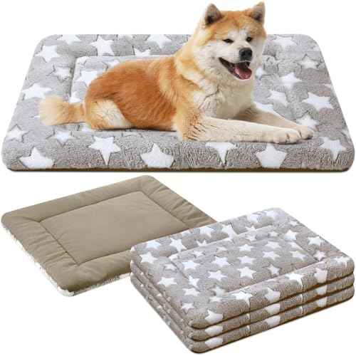4 Pcs Dog Crate Pads Soft Warm (Rectangular 20 x 30 x 1.6 Inch / Star / Colorful)