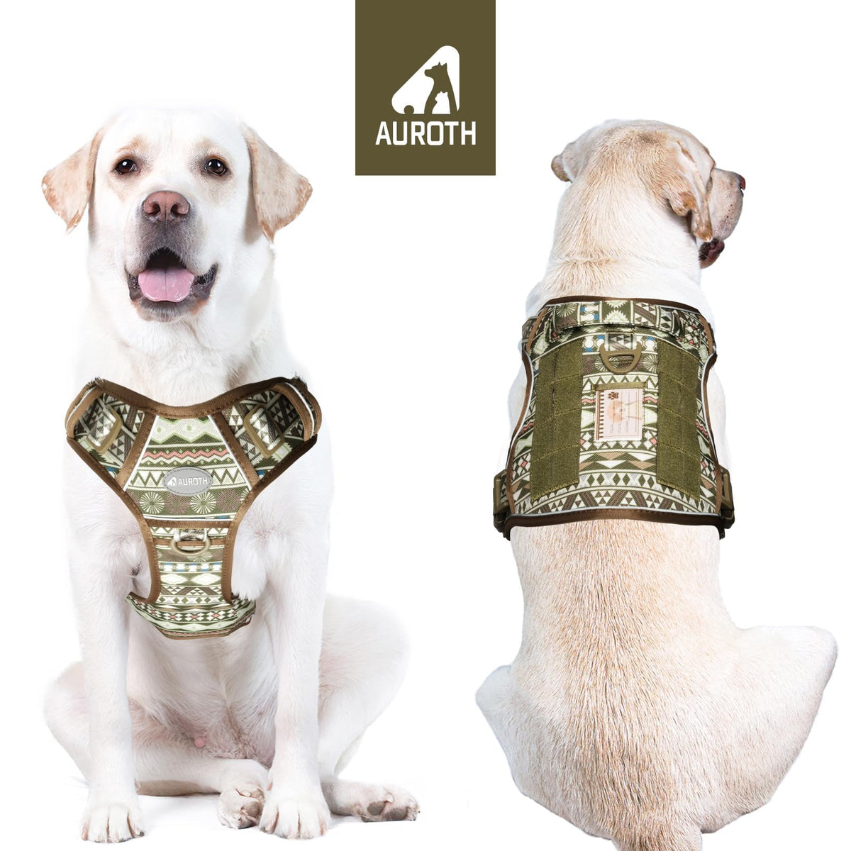 Dog Harness for Large Dogs (Tribal Patterns-Green / L(Neck:18-29",Chest:24-37"),45-80 lbs)