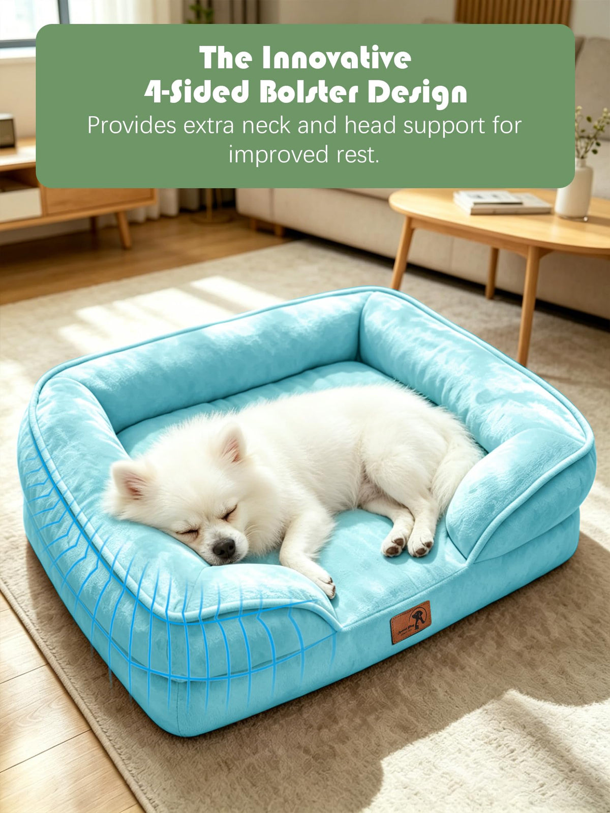 Orthopedic Dog Bed with Sides (24.0"L x 18.0"W x 6.0"Th / Ice Blue)