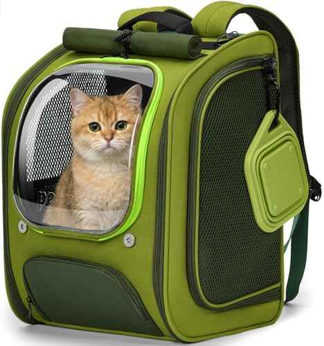 Cat Backpack Carrier (Green-on-Green Color Blocking / 12.6"L x 10.2"W x 16.5"H)