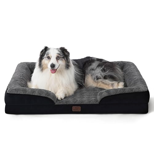 Orthopedic XL Dog Bed Extra Large Washable Original Design (Plush-Black / 42"l X 32"w X 6.5"th)
